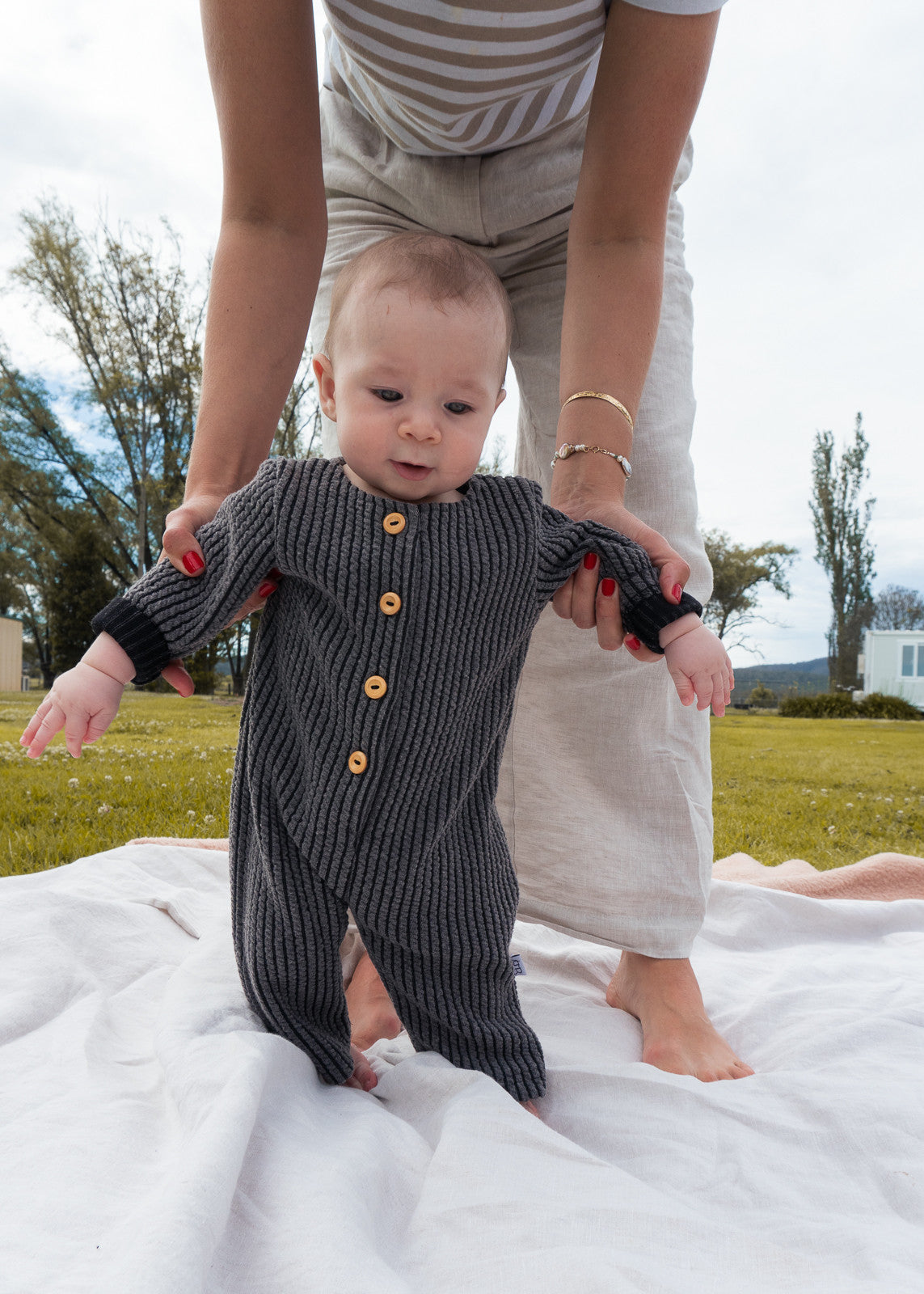 Long Oversized Baby Onesie - Charcoal