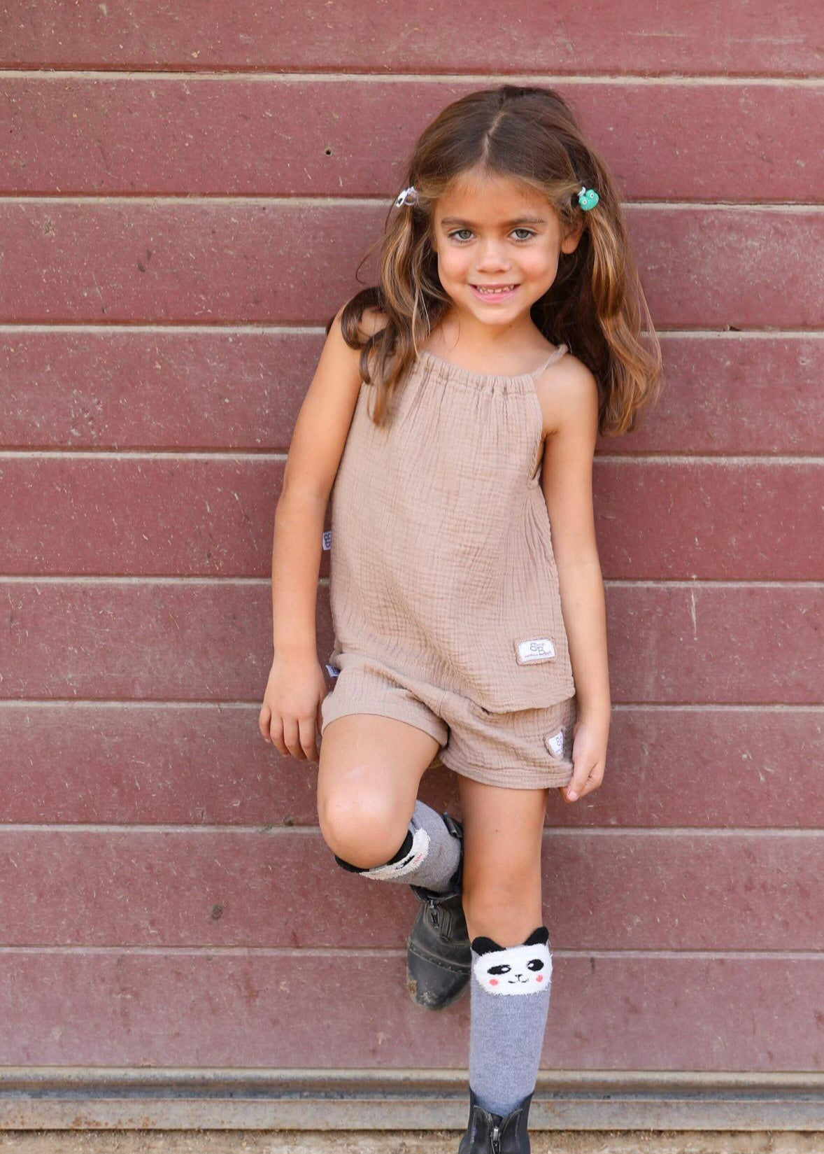 Brown linen set baby girl