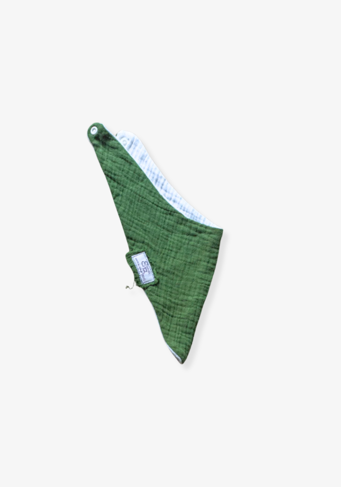 Deep green bandana-style baby bib made from soft organic cotton with absorbent inner lining.