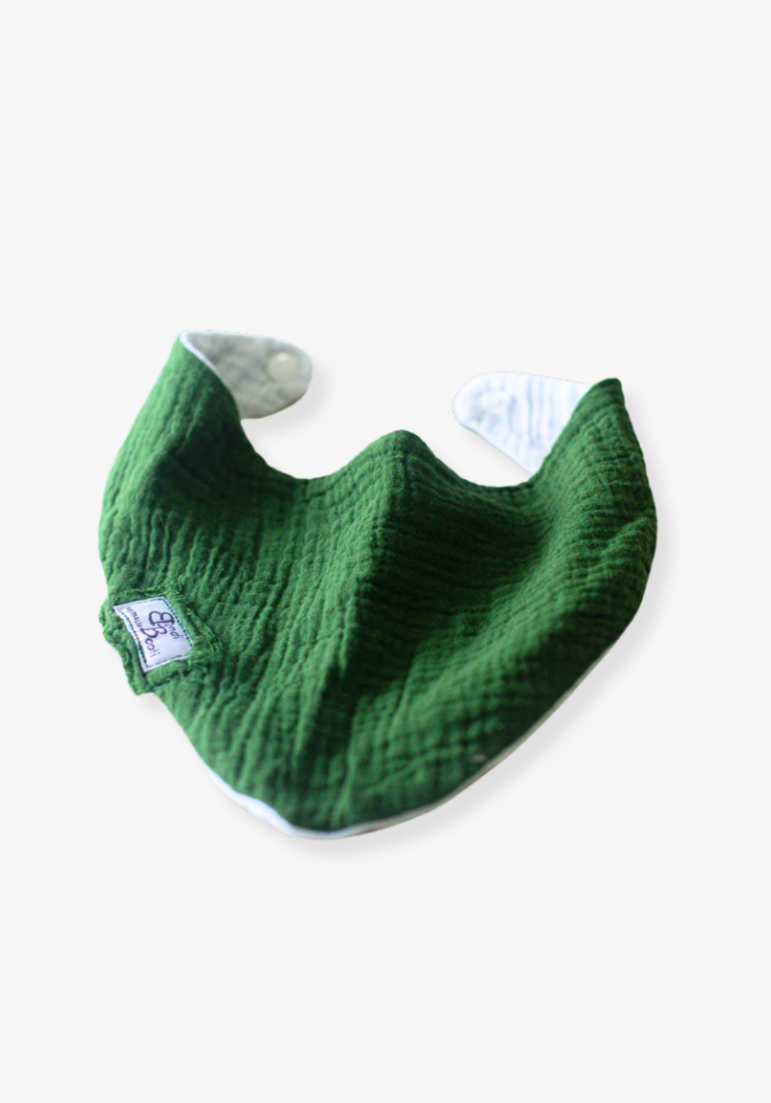 Deep green bandana-style baby bib made from soft organic cotton with absorbent inner lining.
