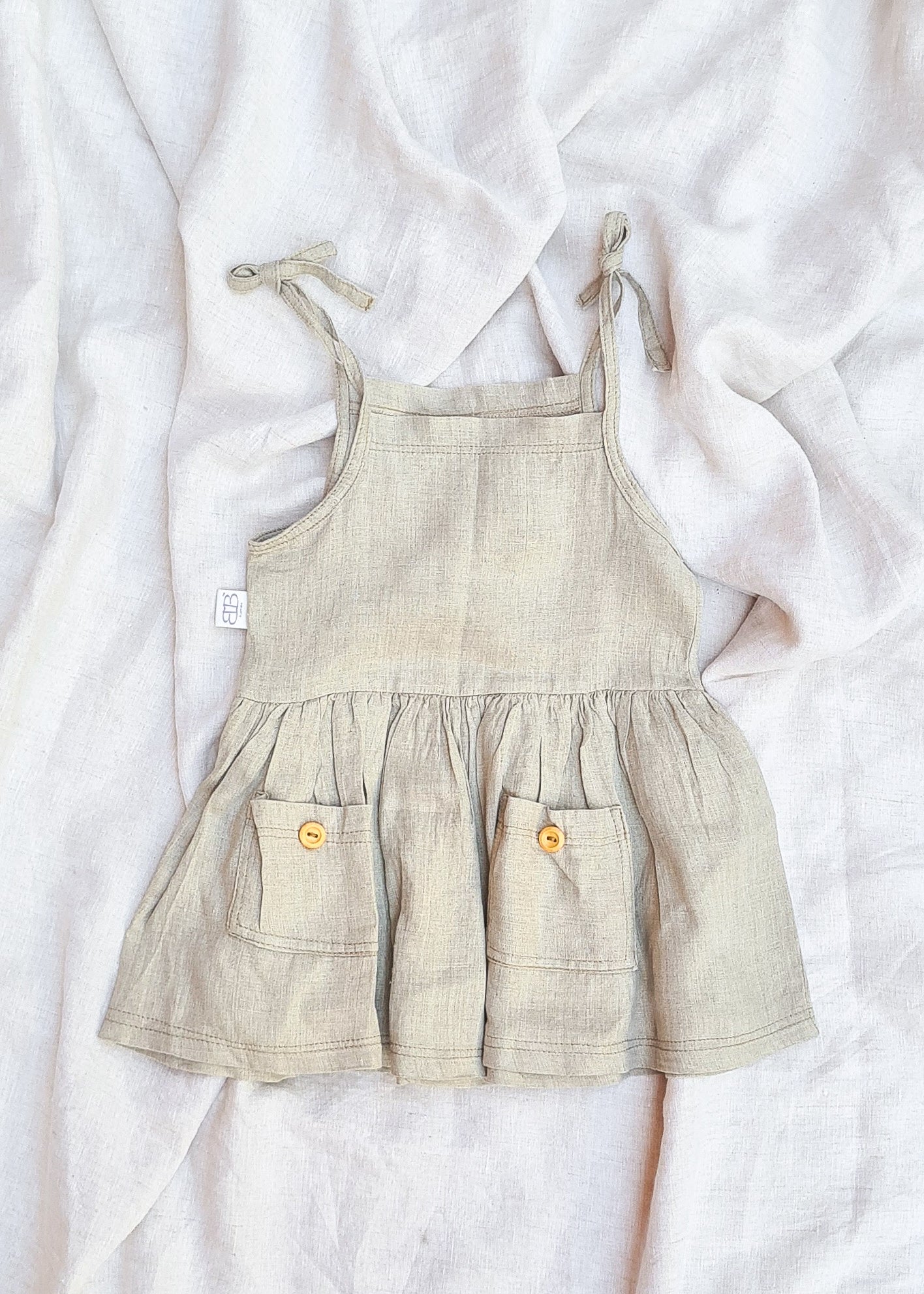 Linen dress for baby girls toddlers beige