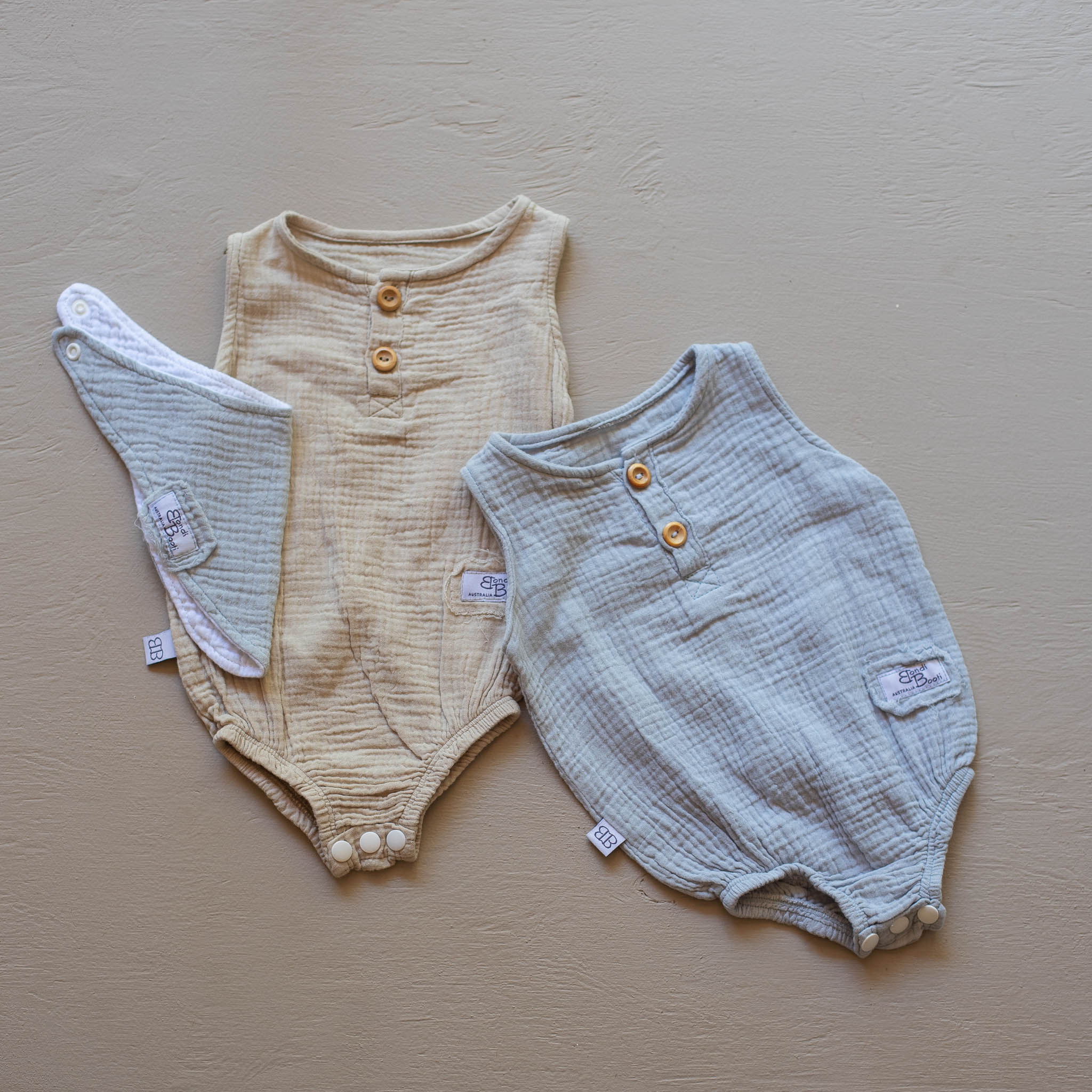 Neutral baby romper organic cotton australian made