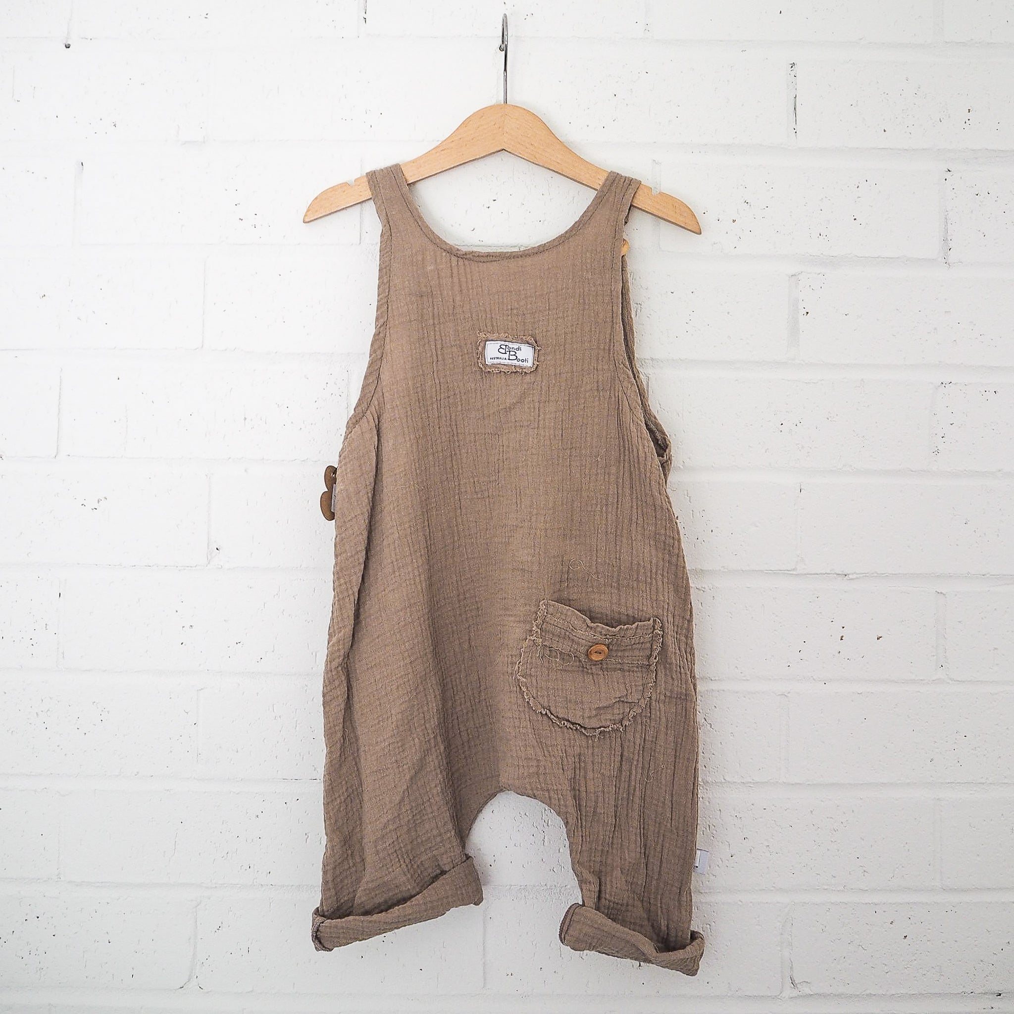 Brown toddler overalls organic cotton