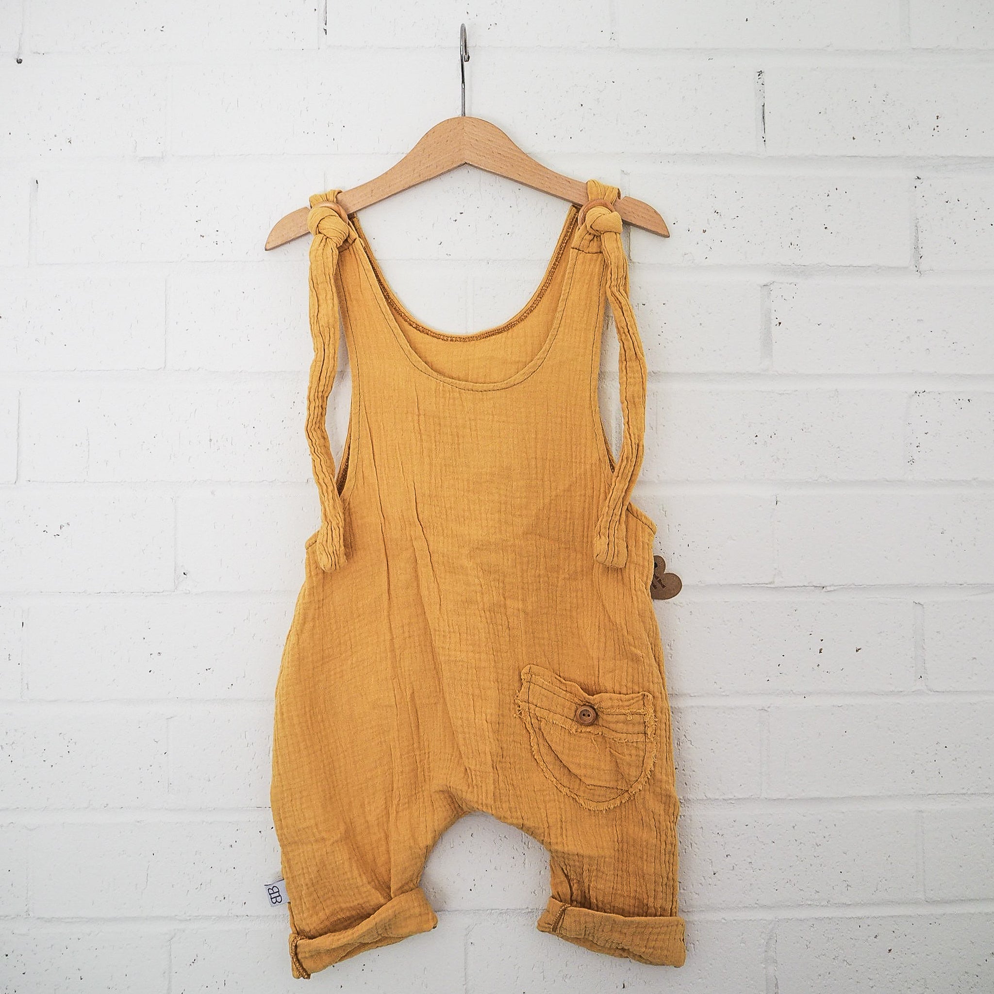 Yellow toddler overalls organic cotton