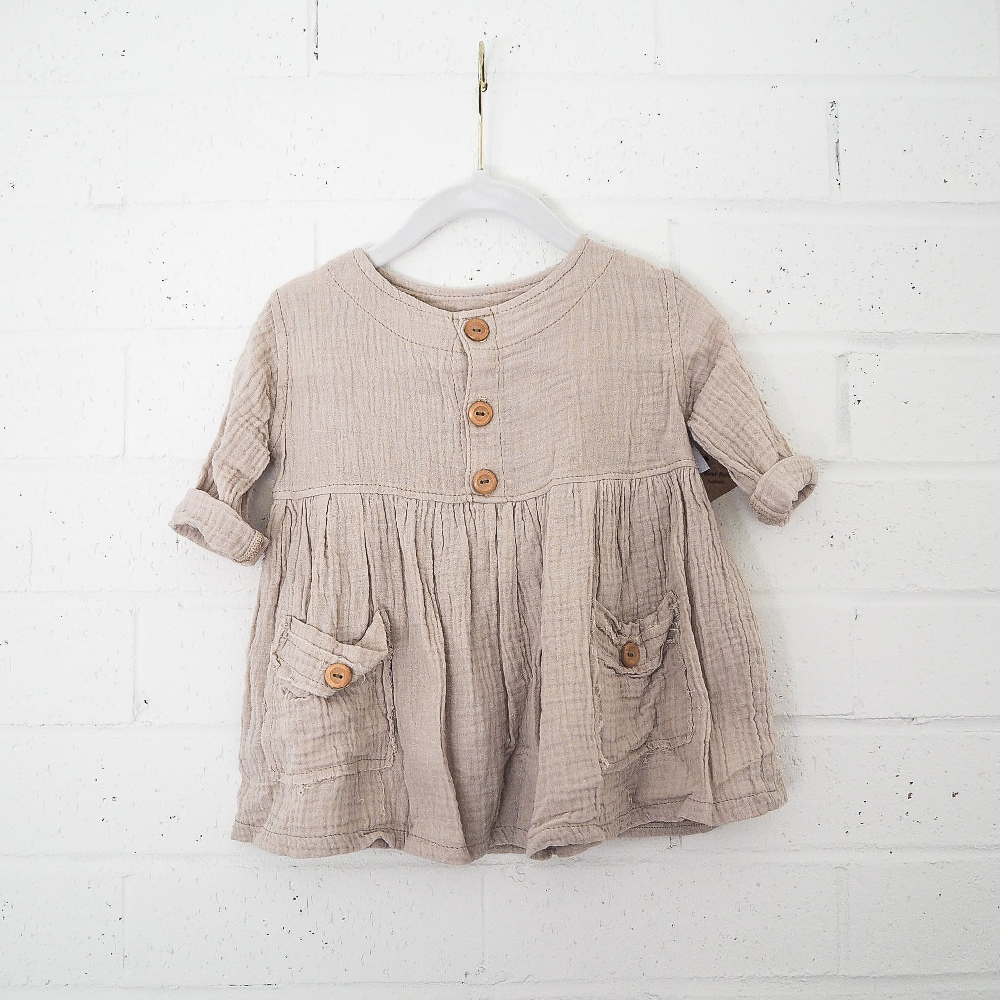 Toddler Kids Sun Dress Linen Beige