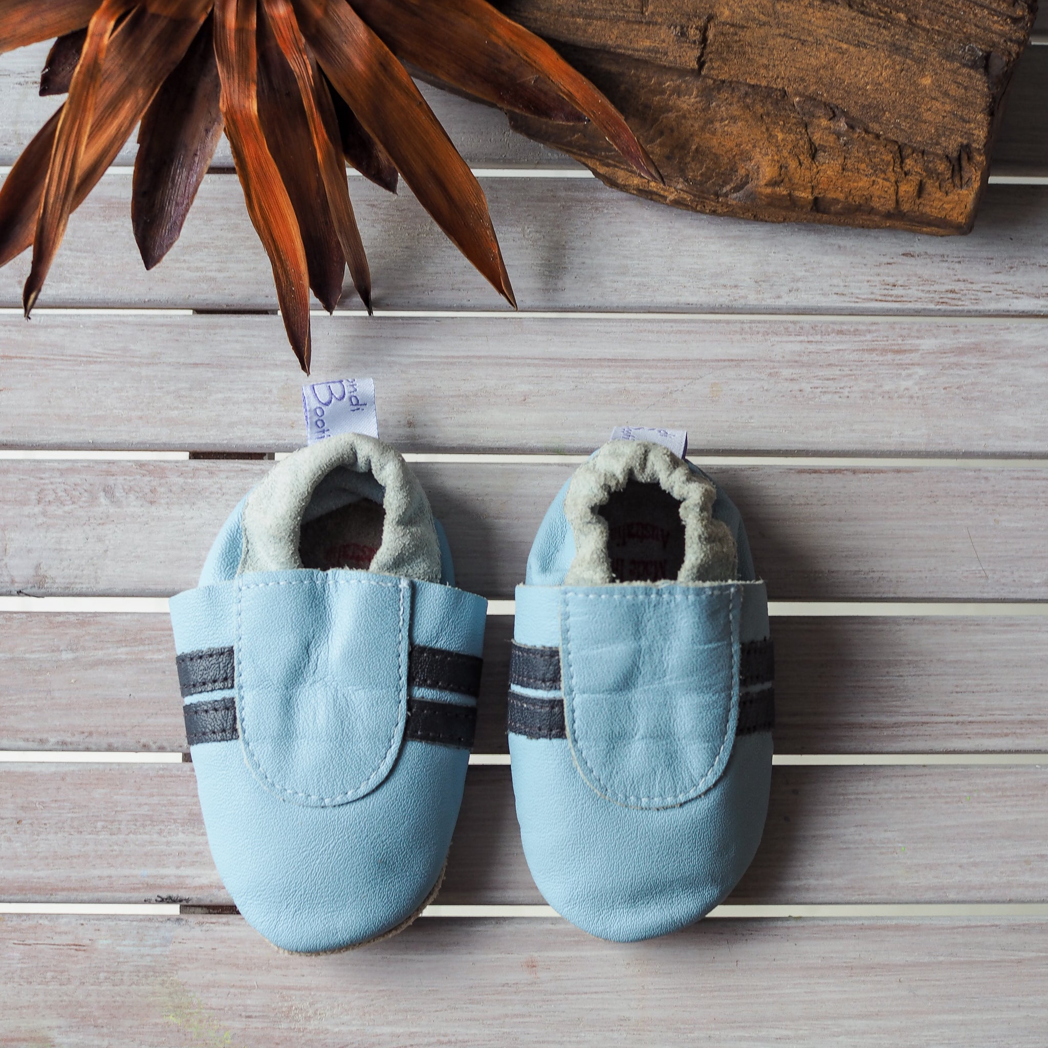 Leather Soft Sole Booti's - Baby Blue/Navy