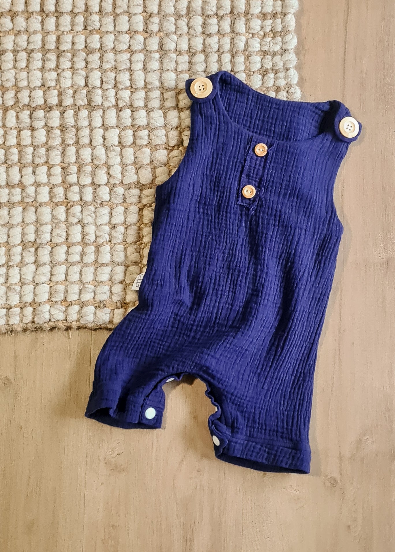 Organic cotton baby romper blue navy overalls