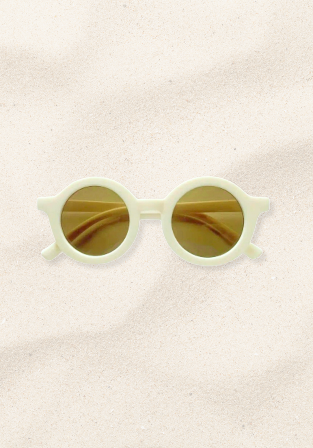 Cream white toddler sunglasses featuring round brown lenses and a classic finish.