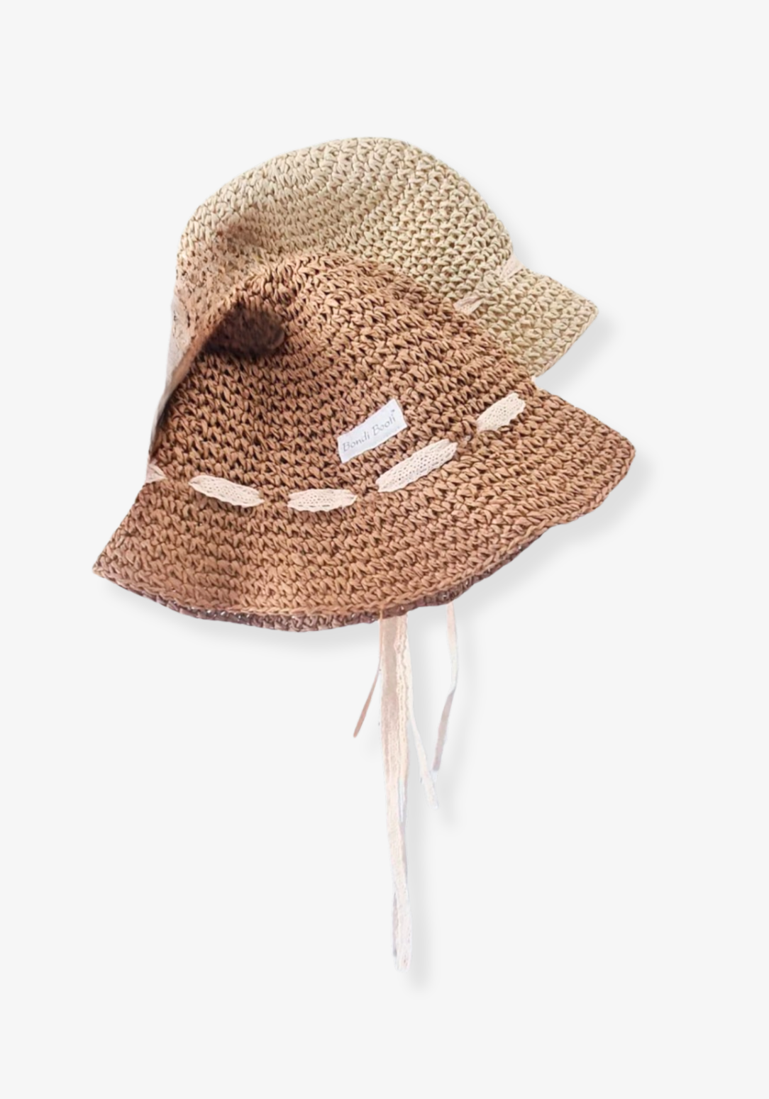 Toddler beach bucket hat with wide brim for sun protection, made from breathable soft straw with adjustable drawstring