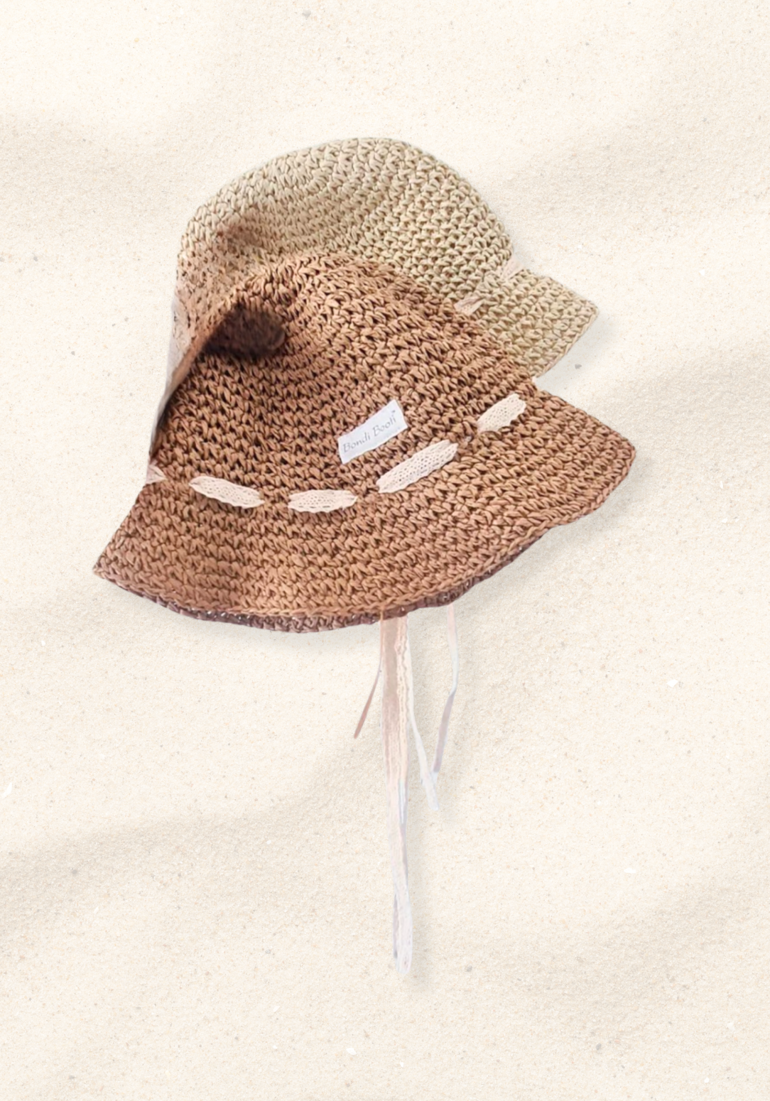 Toddler beach bucket hat with wide brim for sun protection, made from breathable soft straw with adjustable drawstring