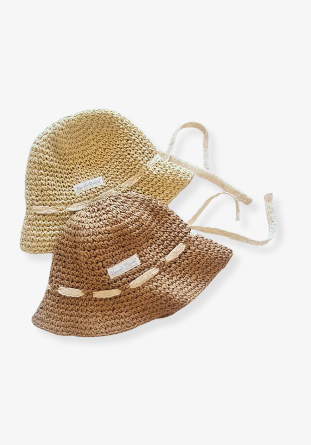 Toddler beach bucket hat with wide brim for sun protection, made from breathable soft straw with adjustable drawstring
