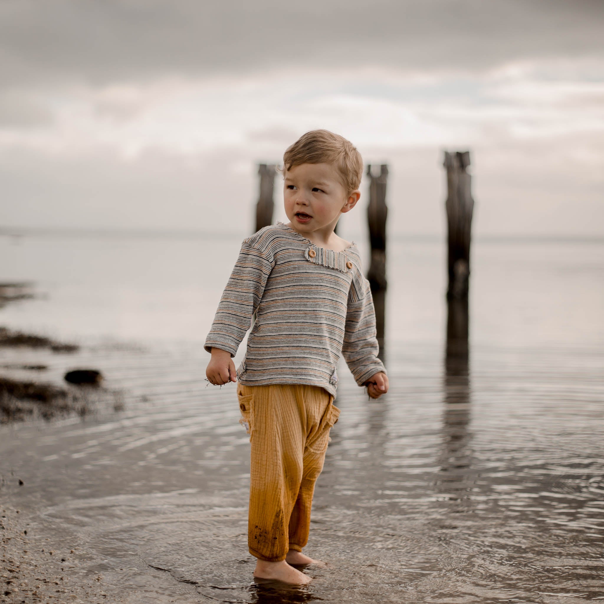 soft organic cotton neutral baby and toddler harem pants mustard