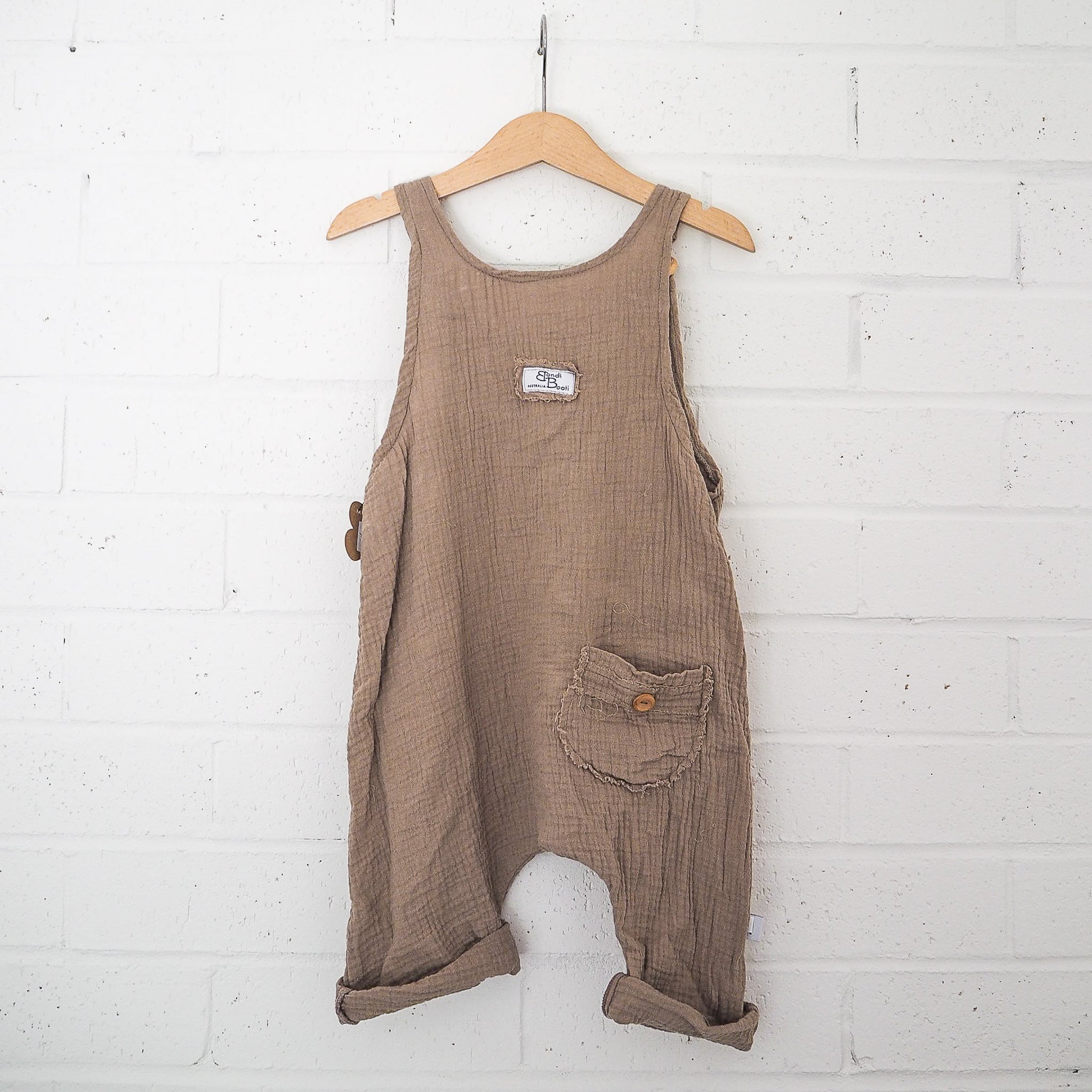 Brown toddler overalls organic cotton